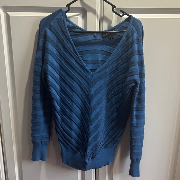 Lane Bryant Sweaters - Lane Bryant Women's V-Neck Sweater in Blue Stripes